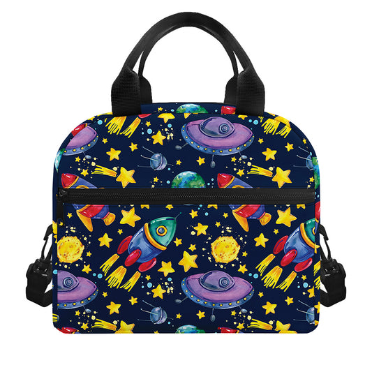 Watercolor Rocket Pattern Print Insulated Lunch Bag