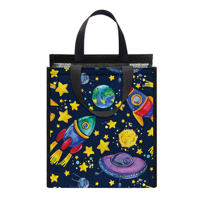 Watercolor Rocket Pattern Print Insulated Lunch Tote