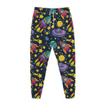 Watercolor Rocket Pattern Print Jogger Pants