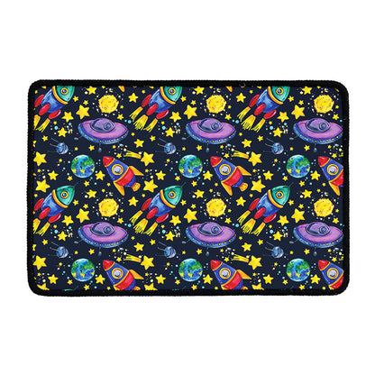 Watercolor Rocket Pattern Print Kitchen Mat