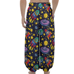 Watercolor Rocket Pattern Print Lantern Pants