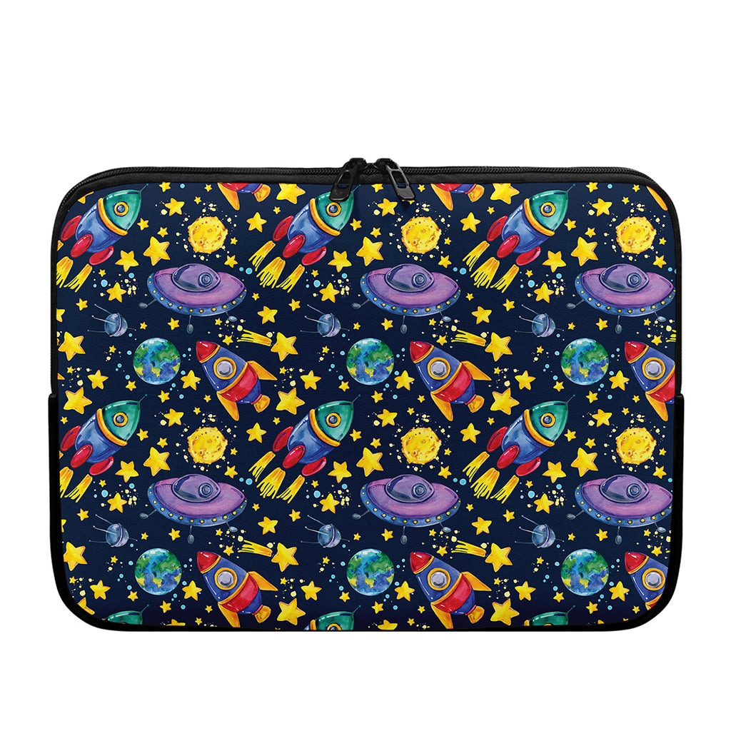 Watercolor Rocket Pattern Print Laptop Sleeve