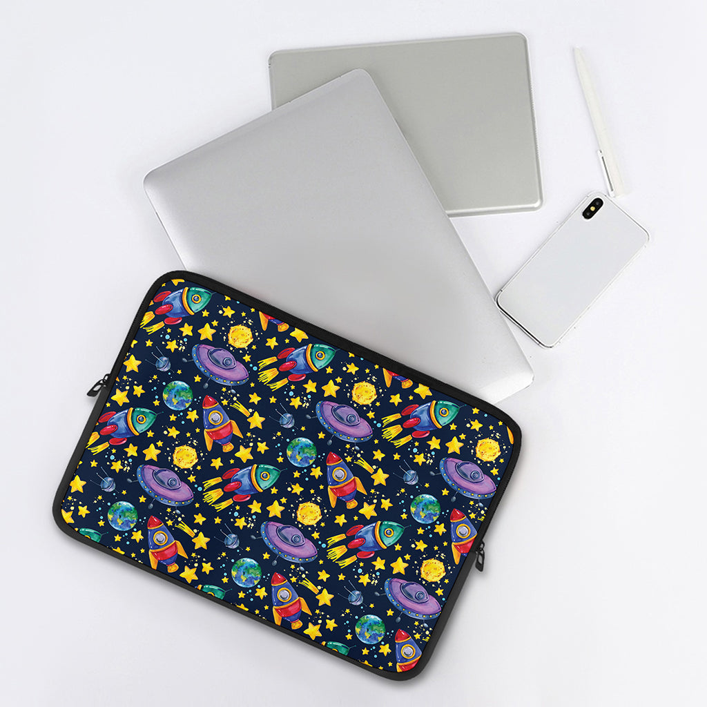 Watercolor Rocket Pattern Print Laptop Sleeve