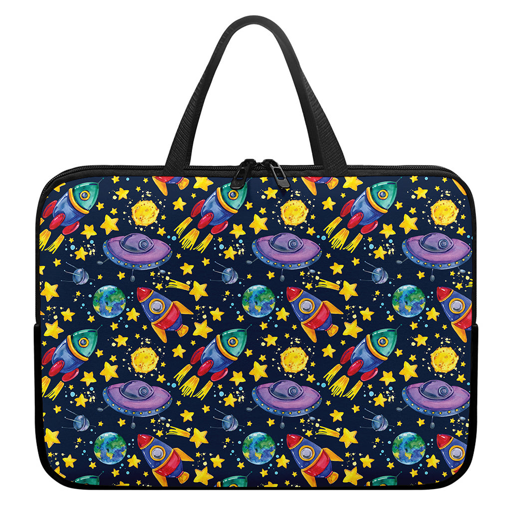 Watercolor Rocket Pattern Print Laptop Sleeve With Handle