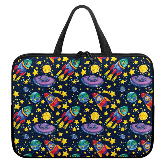 Watercolor Rocket Pattern Print Laptop Sleeve With Handle