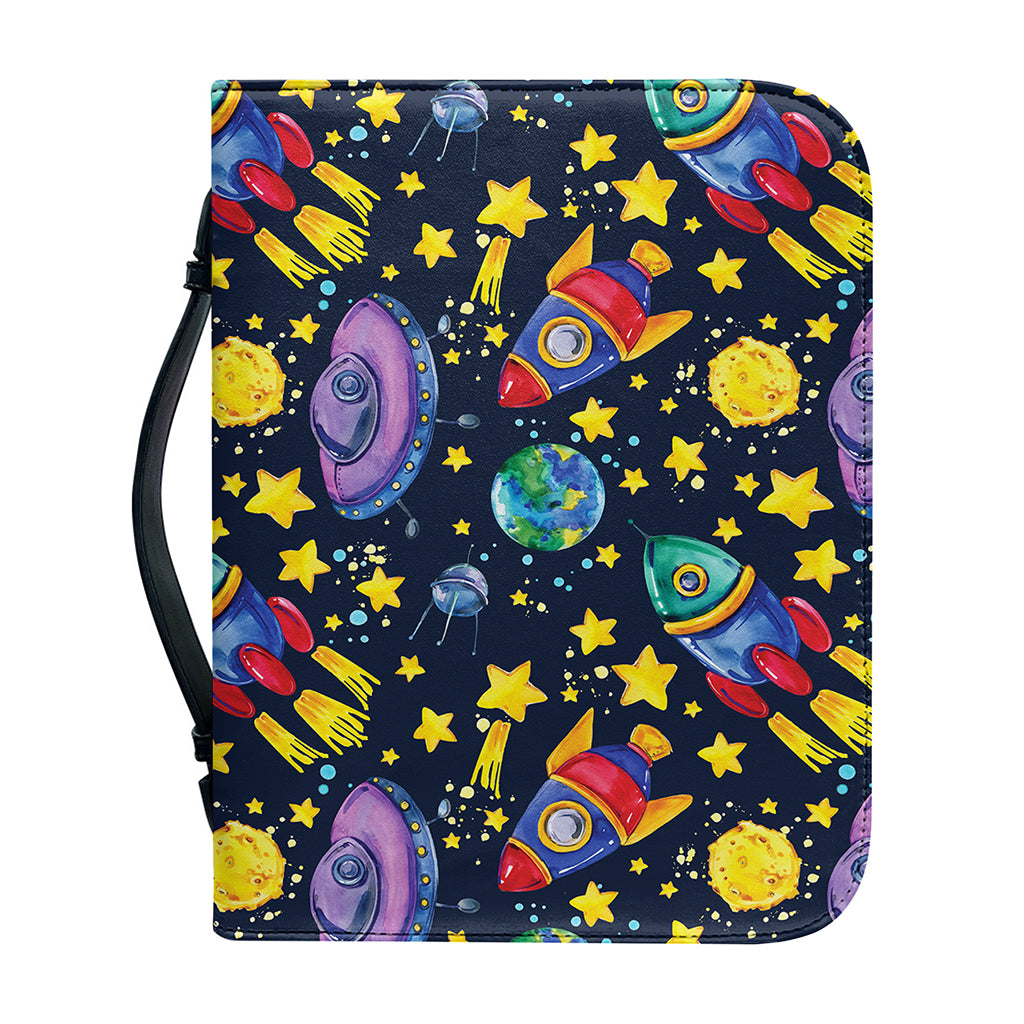Watercolor Rocket Pattern Print Leather Bible Cover