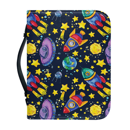 Watercolor Rocket Pattern Print Leather Bible Cover