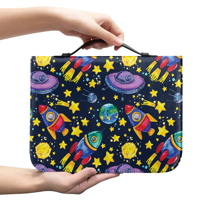 Watercolor Rocket Pattern Print Leather Bible Cover
