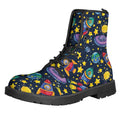 Watercolor Rocket Pattern Print Lace-Up Boots