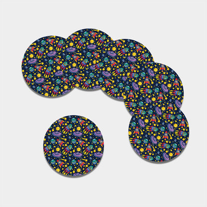 Watercolor Rocket Pattern Print Leather Coaster Set
