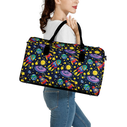 Watercolor Rocket Pattern Print Leather Duffle Bag