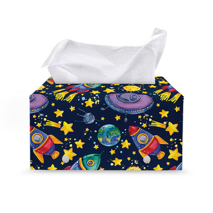 Watercolor Rocket Pattern Print Leather Tissue Box Cover