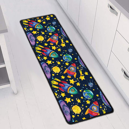 Watercolor Rocket Pattern Print Long Kitchen Mat