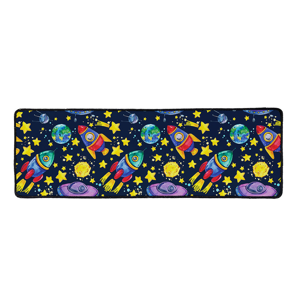 Watercolor Rocket Pattern Print Long Kitchen Mat