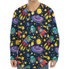 Watercolor Rocket Pattern Print Long Sleeve Baseball Jersey