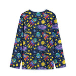 Watercolor Rocket Pattern Print Long Sleeve Short Coat