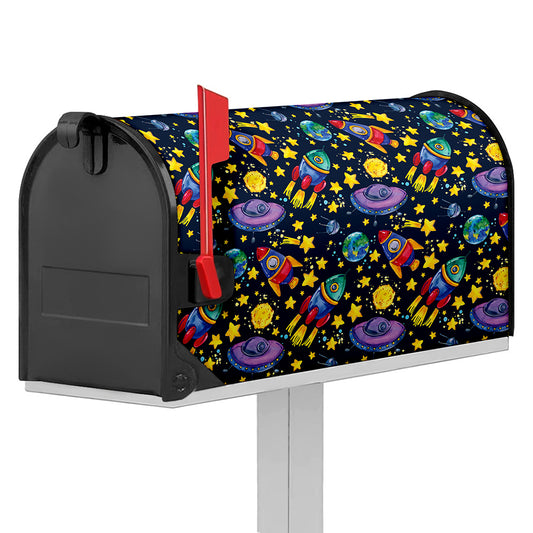Watercolor Rocket Pattern Print Mailbox Cover