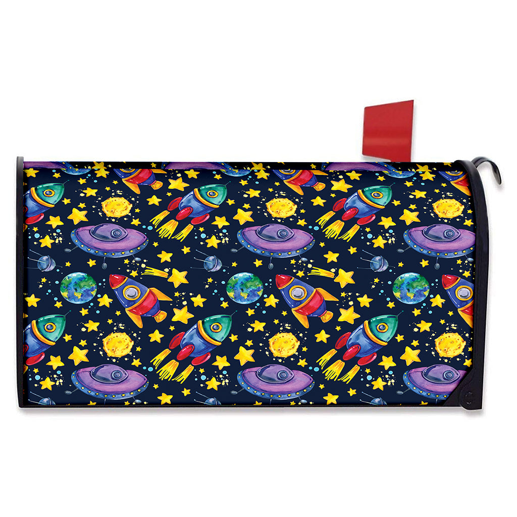 Watercolor Rocket Pattern Print Mailbox Cover