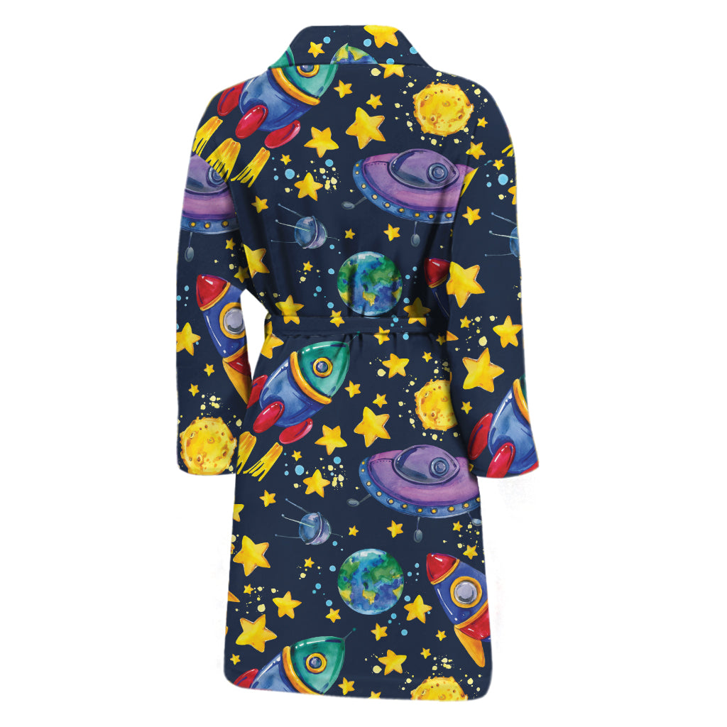 Watercolor Rocket Pattern Print Men's Bathrobe