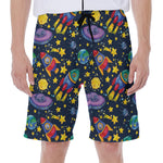 Watercolor Rocket Pattern Print Men's Beach Shorts