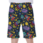 Watercolor Rocket Pattern Print Men's Beach Shorts