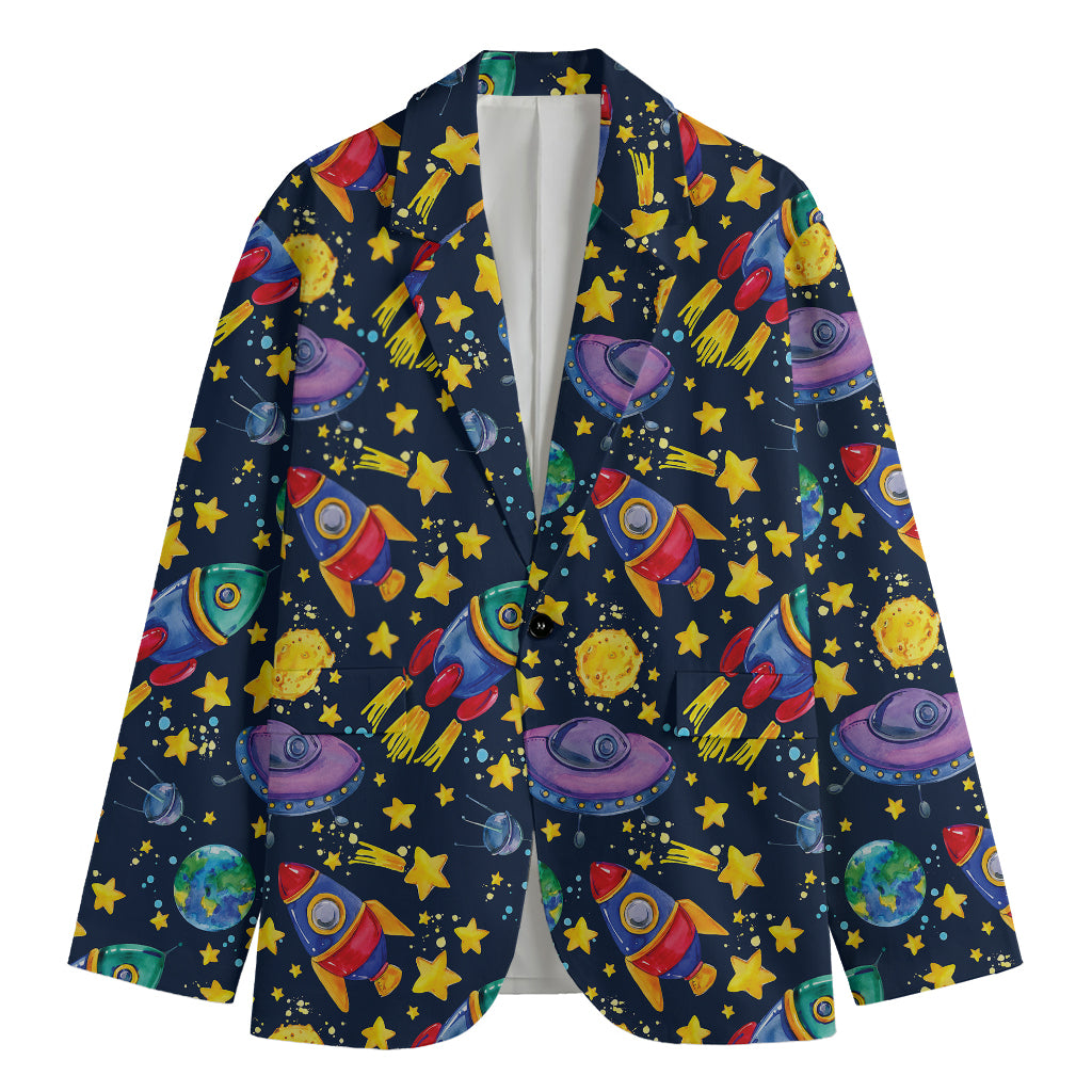Watercolor Rocket Pattern Print Men's Blazer
