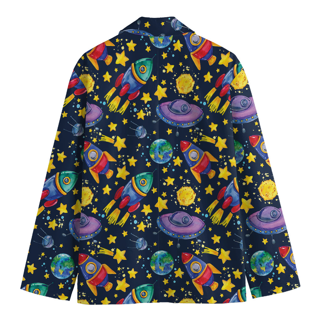 Watercolor Rocket Pattern Print Men's Blazer
