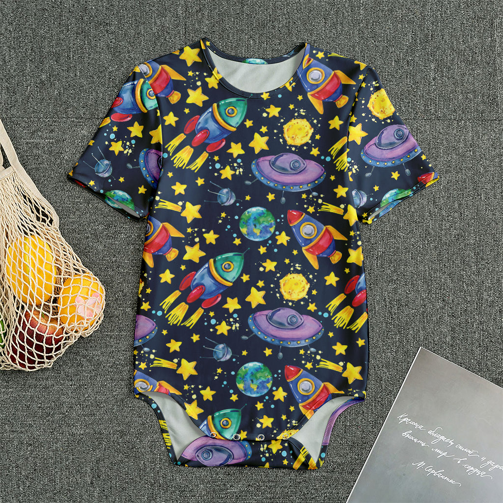 Watercolor Rocket Pattern Print Men's Bodysuit