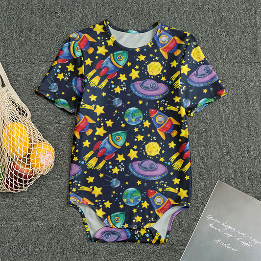 Watercolor Rocket Pattern Print Men's Bodysuit