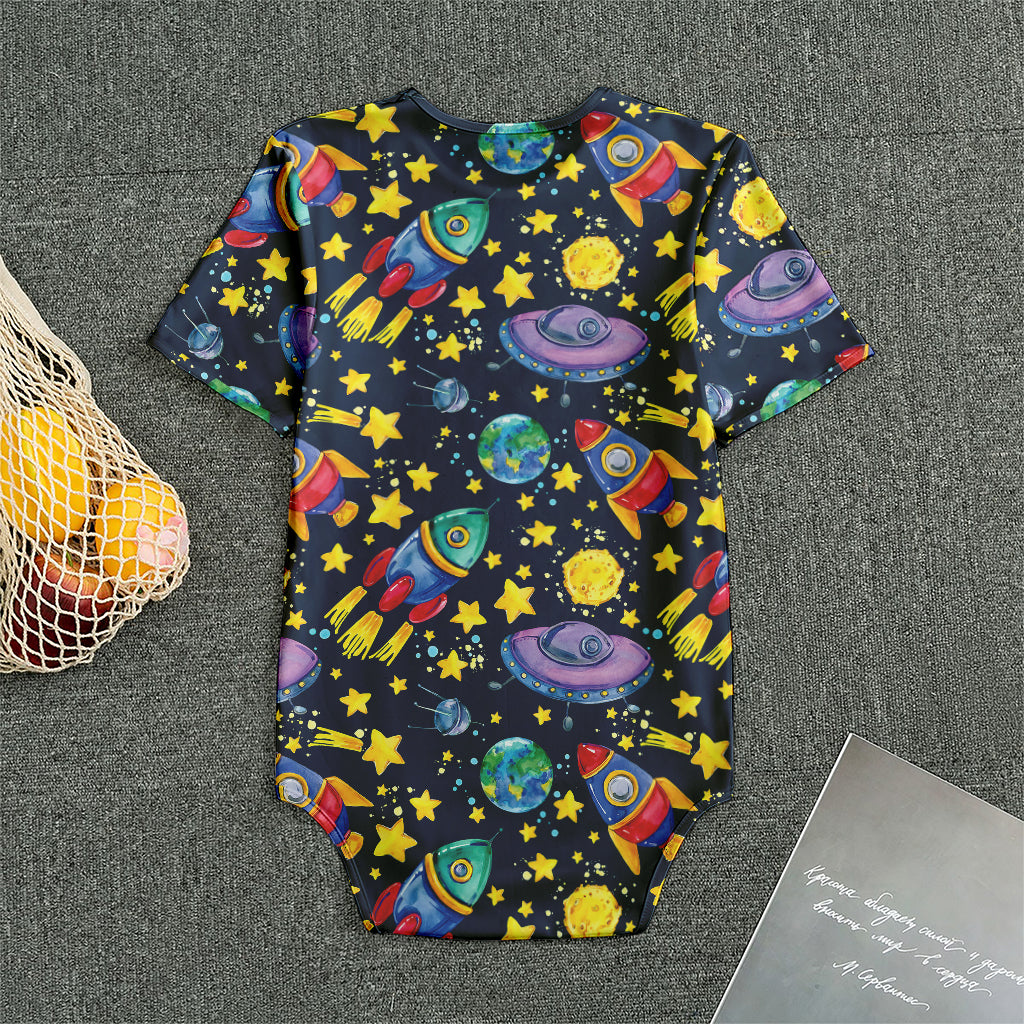 Watercolor Rocket Pattern Print Men's Bodysuit