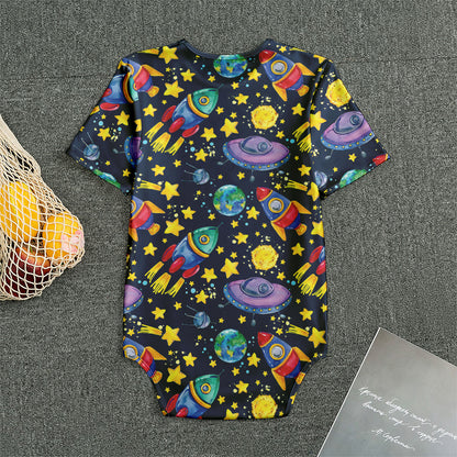 Watercolor Rocket Pattern Print Men's Bodysuit