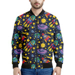 Watercolor Rocket Pattern Print Men's Bomber Jacket