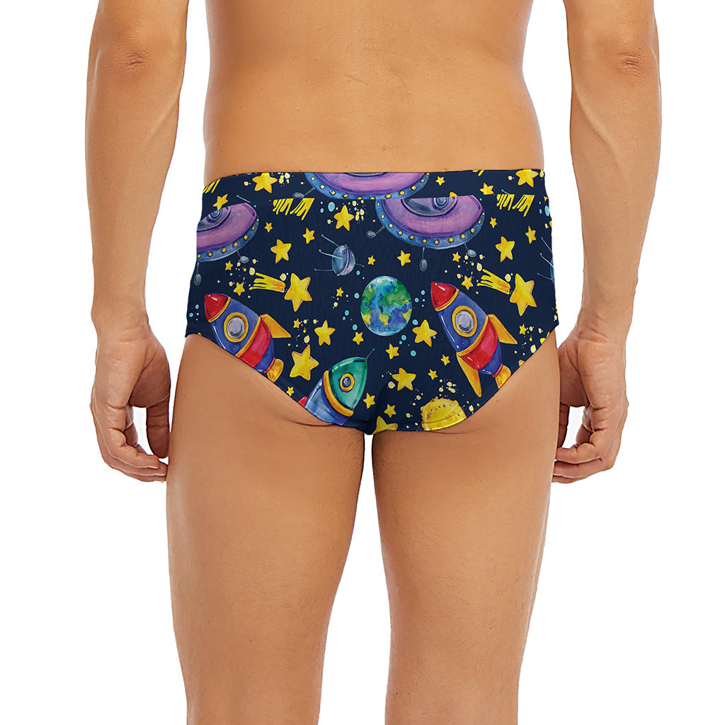 Watercolor Rocket Pattern Print Men's Briefs