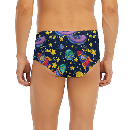 Watercolor Rocket Pattern Print Men's Briefs