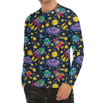 Watercolor Rocket Pattern Print Men's Long Sleeve Rash Guard