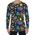 Watercolor Rocket Pattern Print Men's Long Sleeve T-Shirt