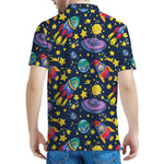 Watercolor Rocket Pattern Print Men's Polo Shirt