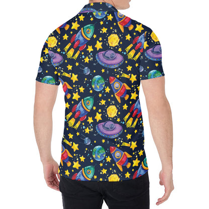 Watercolor Rocket Pattern Print Men's Shirt