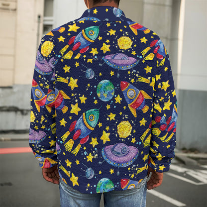 Watercolor Rocket Pattern Print Men's Shirt Jacket