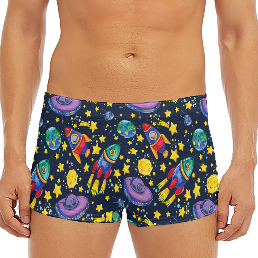 Watercolor Rocket Pattern Print Men's Short Boxer Briefs