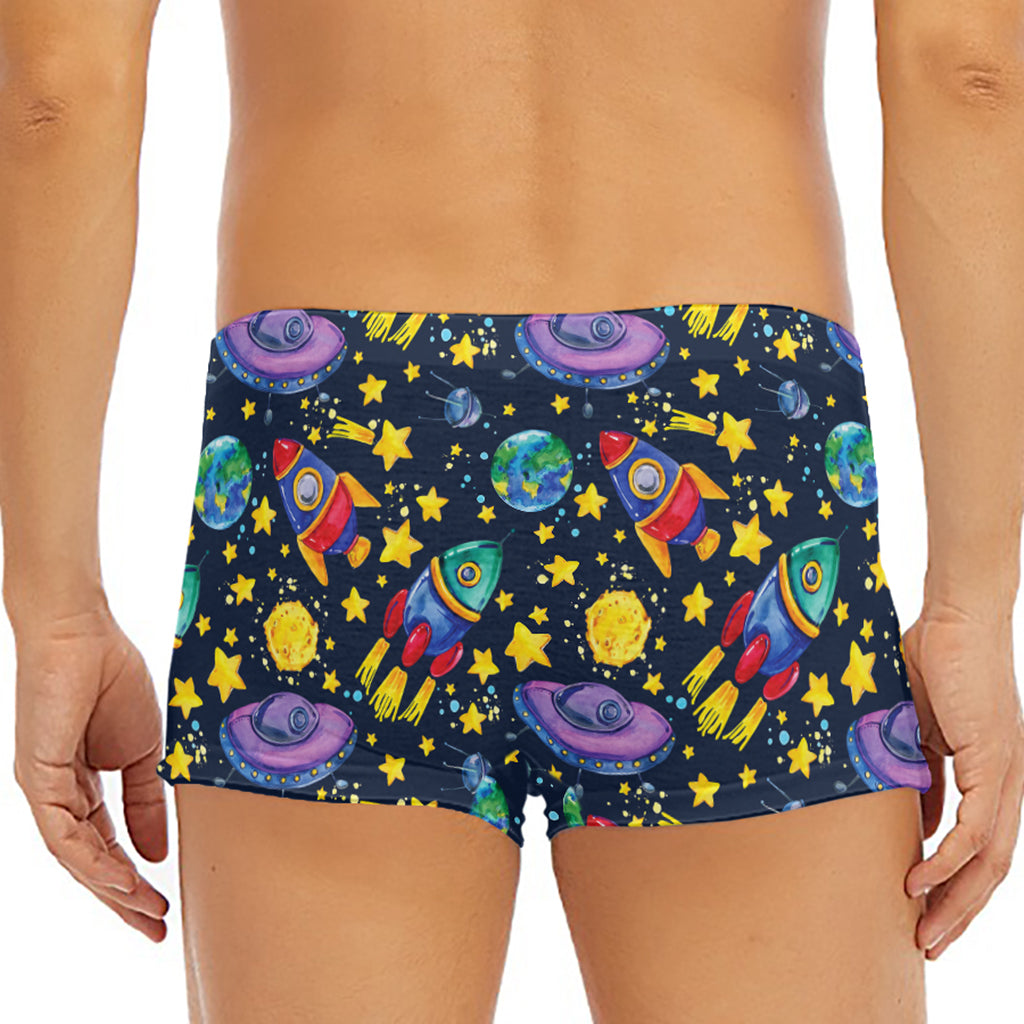 Watercolor Rocket Pattern Print Men's Short Boxer Briefs