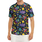 Watercolor Rocket Pattern Print Men's Short Sleeve Rash Guard