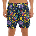 Watercolor Rocket Pattern Print Men's Split Running Shorts