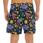 Watercolor Rocket Pattern Print Men's Split Running Shorts