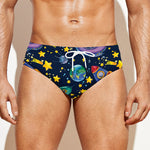 Watercolor Rocket Pattern Print Men's Swim Briefs