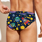 Watercolor Rocket Pattern Print Men's Swim Briefs