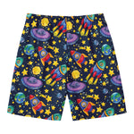 Watercolor Rocket Pattern Print Men's Swim Trunks