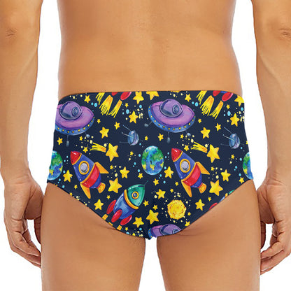Watercolor Rocket Pattern Print Men's Triangle Swim Briefs
