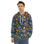 Watercolor Rocket Pattern Print Men's Velvet Pullover Hoodie