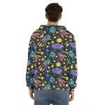 Watercolor Rocket Pattern Print Men's Velvet Pullover Hoodie